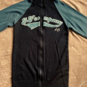 Y2K - Medium - Abercrombie & Fitch Men’s Black Blue Zip-Up Jacket Cardigan